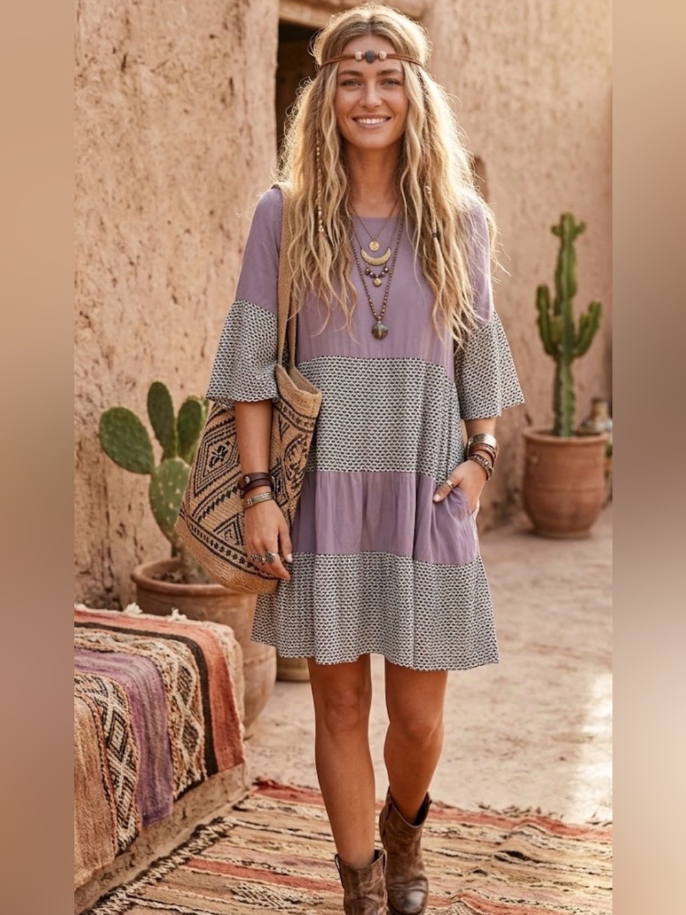 5 for $30 EASEL Boho Flutter Sleeve Midi Dress